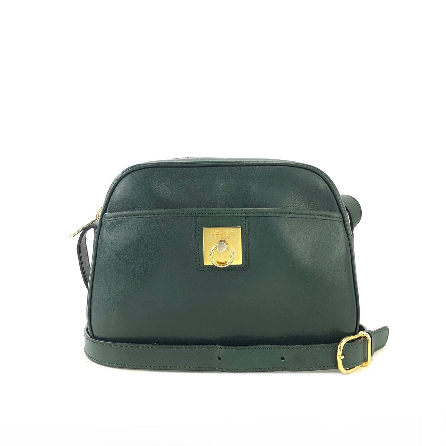 CELINE Gancini Leather Crossbody Shoulderbag Green Vintage Old celine sc877m