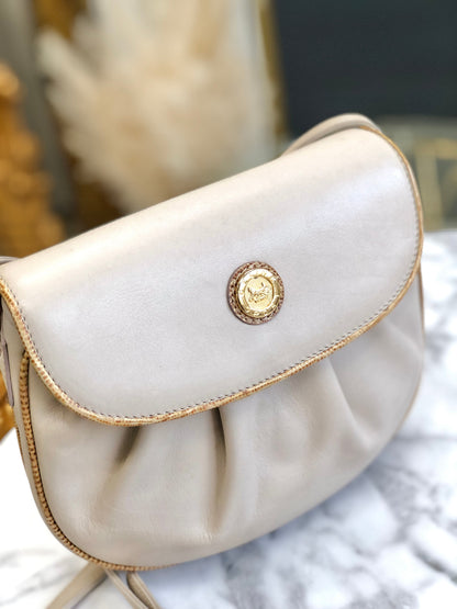 CELINE Horse carriage Shirring Shoulder bag Ivory Vintage Old CELINE sawt6d