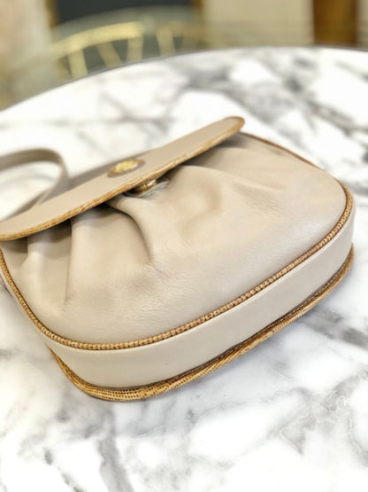 CELINE Horse carriage Shirring Shoulder bag Ivory Vintage Old CELINE sawt6d