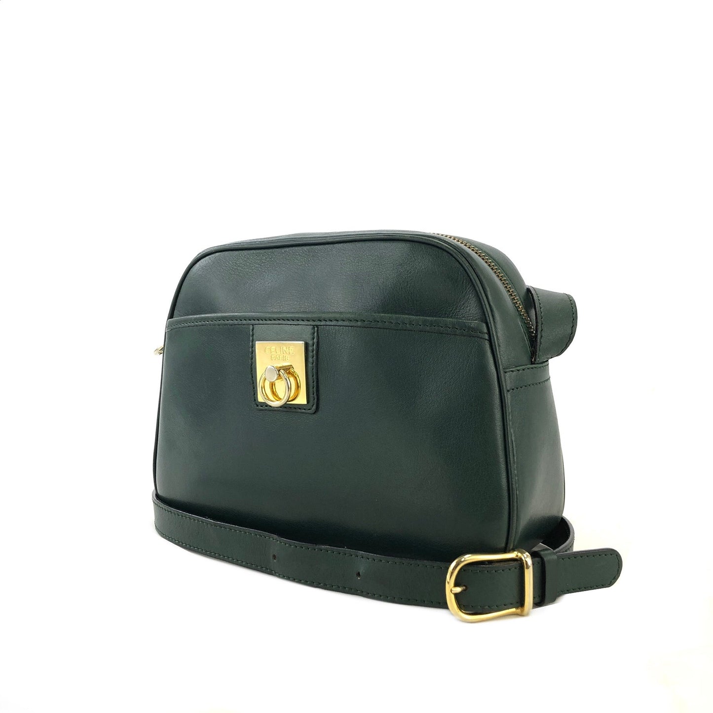 CELINE Gancini Leather Crossbody Shoulderbag Green Vintage Old celine sc877m