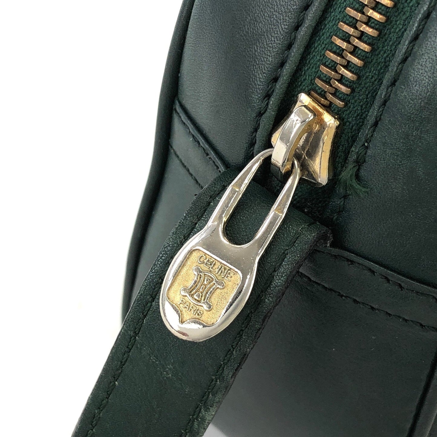 CELINE Gancini Leather Crossbody Shoulderbag Green Vintage Old celine sc877m