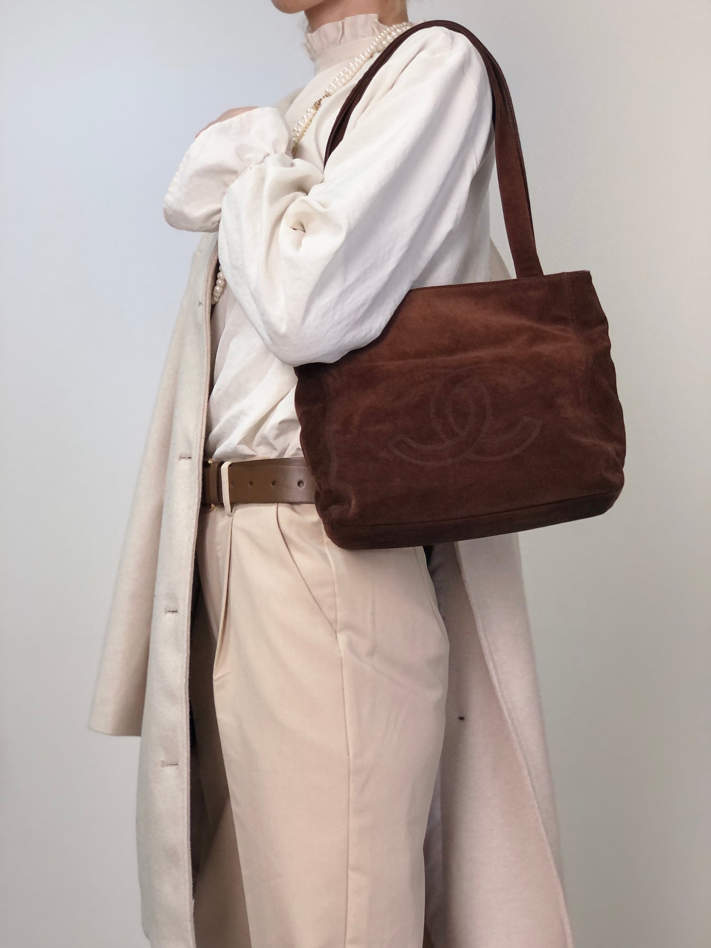 CHANEL Coco Mark Totebag Brown Vintage s32c85