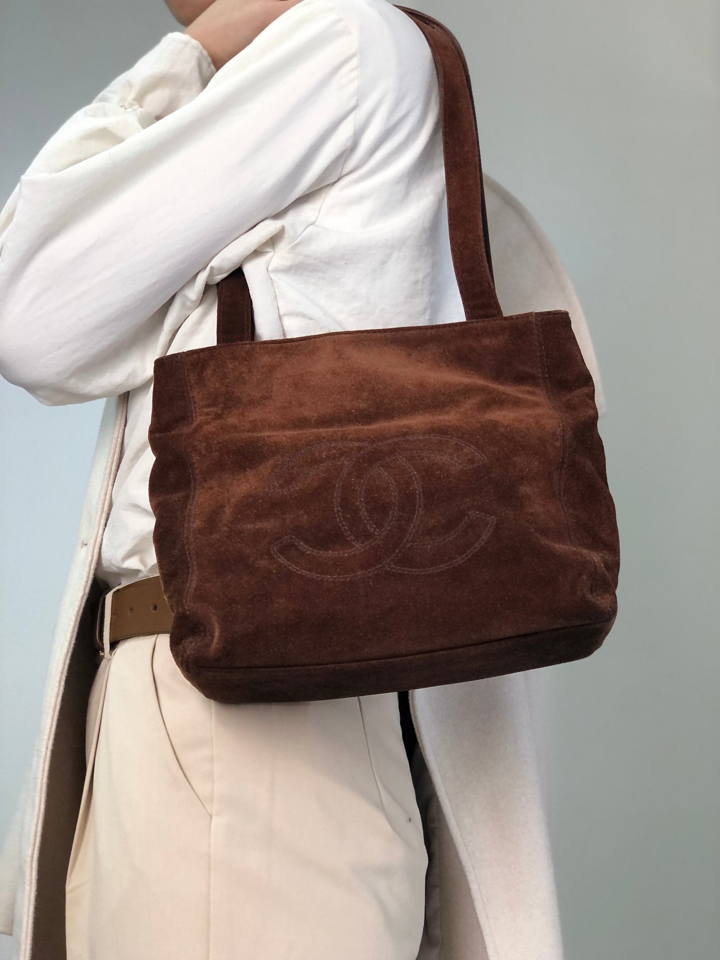 CHANEL Coco Mark Totebag Brown Vintage s32c85