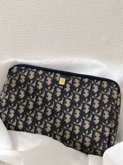Christian Dior Logo Trotter 提花手拿包 海軍藍 Vintage Old 6tskic