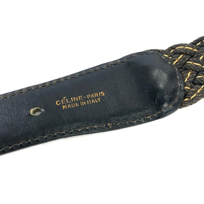 CELINE Horse carriage Leather Mesh Belt Black Vintage Old Celine yvrvdn