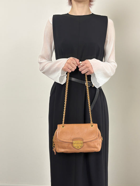 PRADA Logo Front Buckle Chain Shoulder bag Brown Vintage gkm4zp