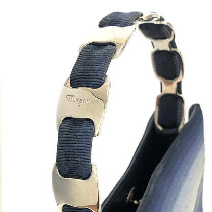 Salvatore Ferragamo Vala Ribbon Fabric Handbag Navy Vintage Old s3fvd3