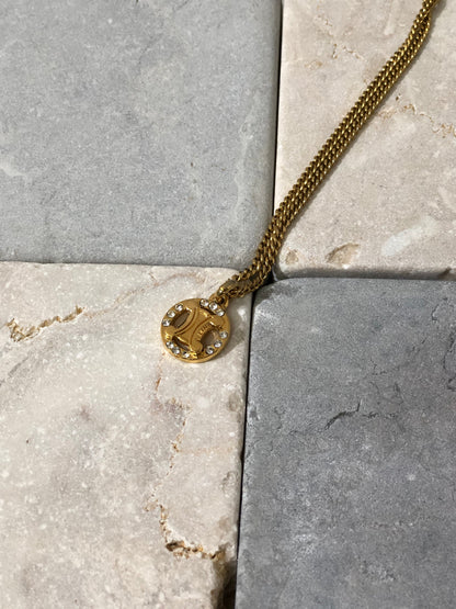 CELINE Triomphe 水鑽圓形項鍊金色配件復古舊款 Celine hjmkff
