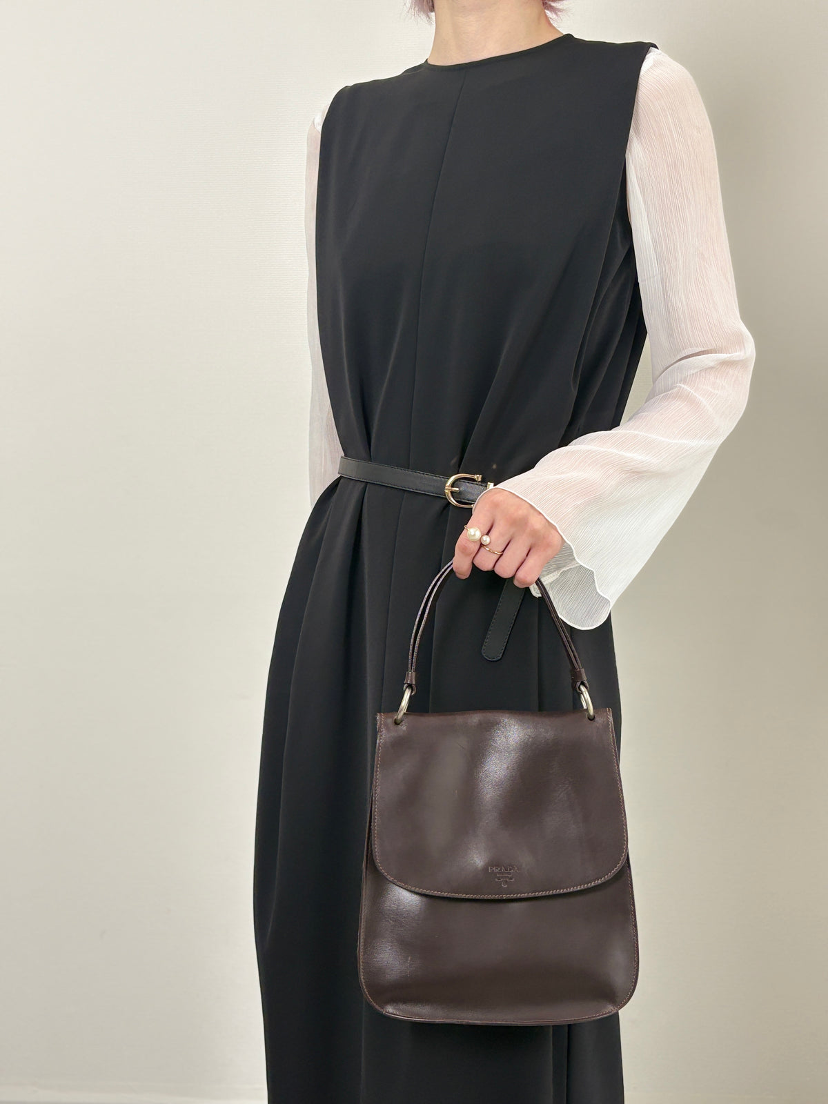 PRADA Logo Embossed Shoulder bag Brown Vintage ecb6ar