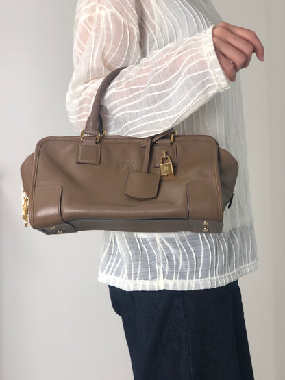 LOEWE Amazona28 Anagram Small Boston bag Handbag Beige Vintage euhpr8