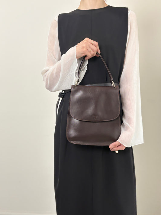PRADA Logo Embossed Shoulder bag Brown Vintage ecb6ar