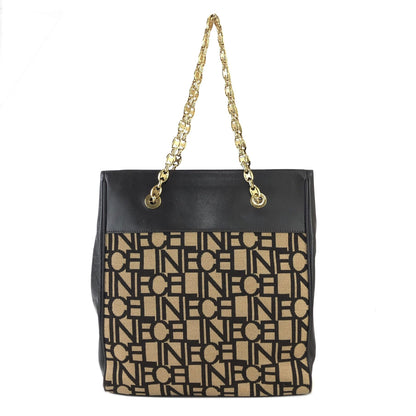 CELINE Logo pattern Fabric Chain Tote bag Shoulder bag Brown Vintage Old Celine 4apir4