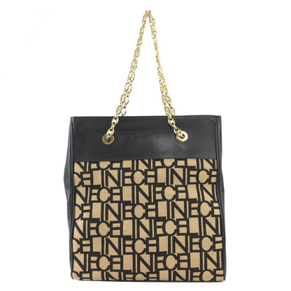 CELINE Logo pattern Fabric Chain Tote bag Shoulder bag Brown Vintage Old Celine 4apir4