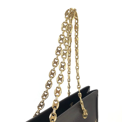 CELINE Logo pattern Fabric Chain Tote bag Shoulder bag Brown Vintage Old Celine 4apir4