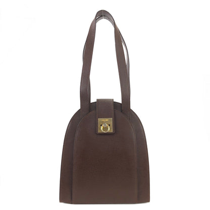 CELINE Gancini Leather Shoulder bag Brown Vintage Old Celine xwf2dw