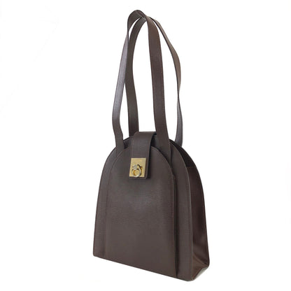 CELINE Gancini Leather Shoulder bag Brown Vintage Old Celine xwf2dw