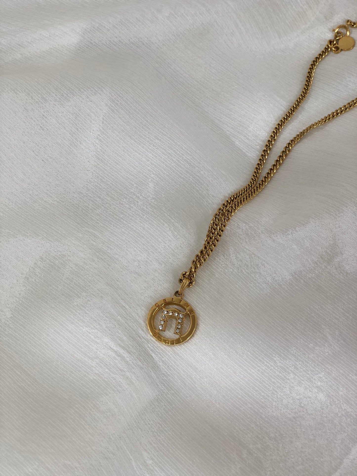 CELINE Logo Arc de Triomphe Necklace Gold Accessory Vintage Old Celine irsz8n