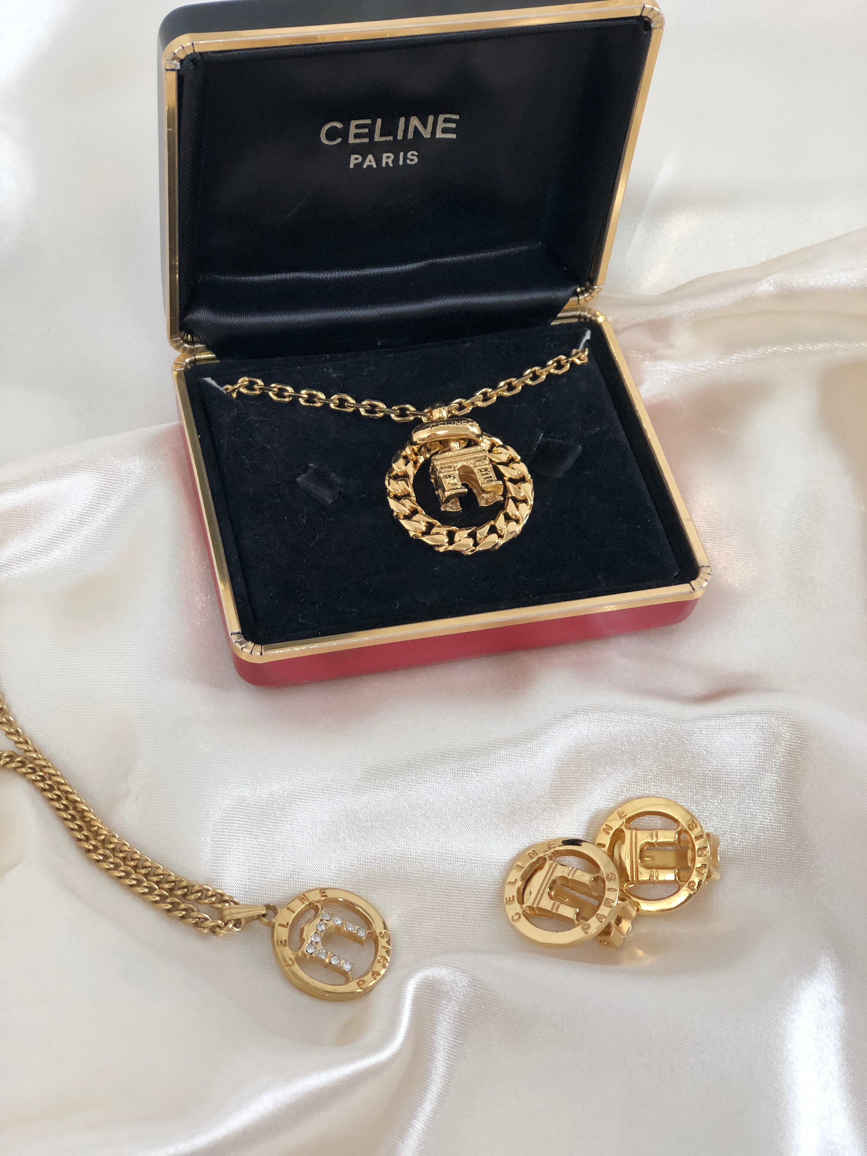 CELINE Logo Arc de Triomphe Necklace Gold Accessory Vintage Old Celine  irsz8n