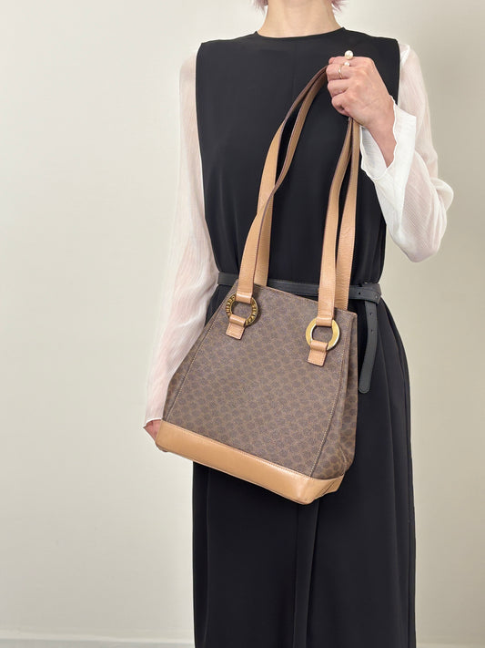 CELINE Macadam Circle Logo Shoulder bag Brown Vintage ehgctj