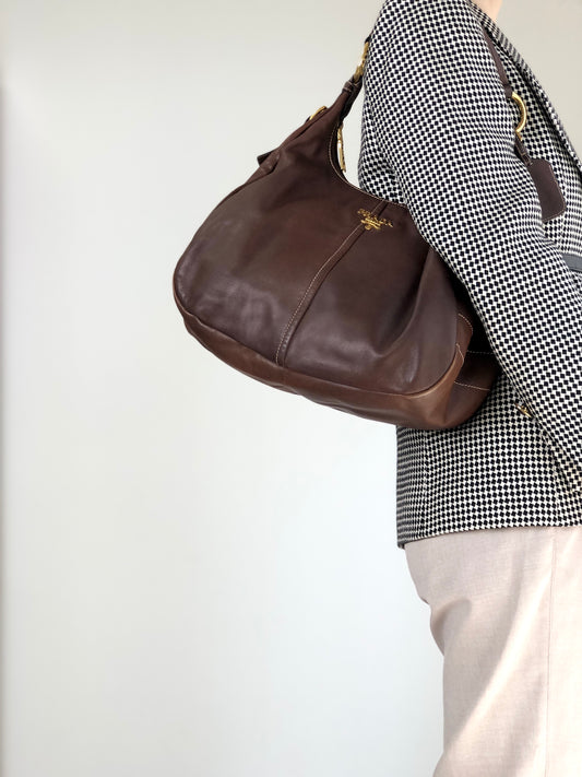 PRADA Logo Handbag Hobobag Brown Vintage c7p34v