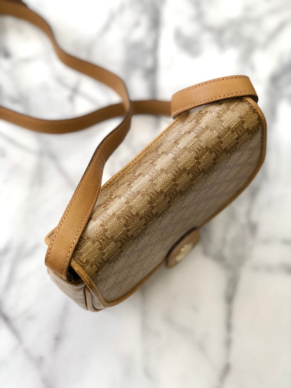 CELINE Macadam Blason Flap Mini Shoulder bag Beige Vintage Old CELINE sjeg4v