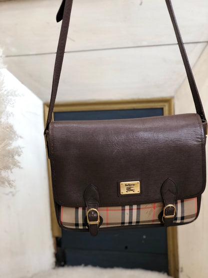 Burberrys Logo Classic check Shoulder bag Satchel bag Brown Vintage Old uzbg7j