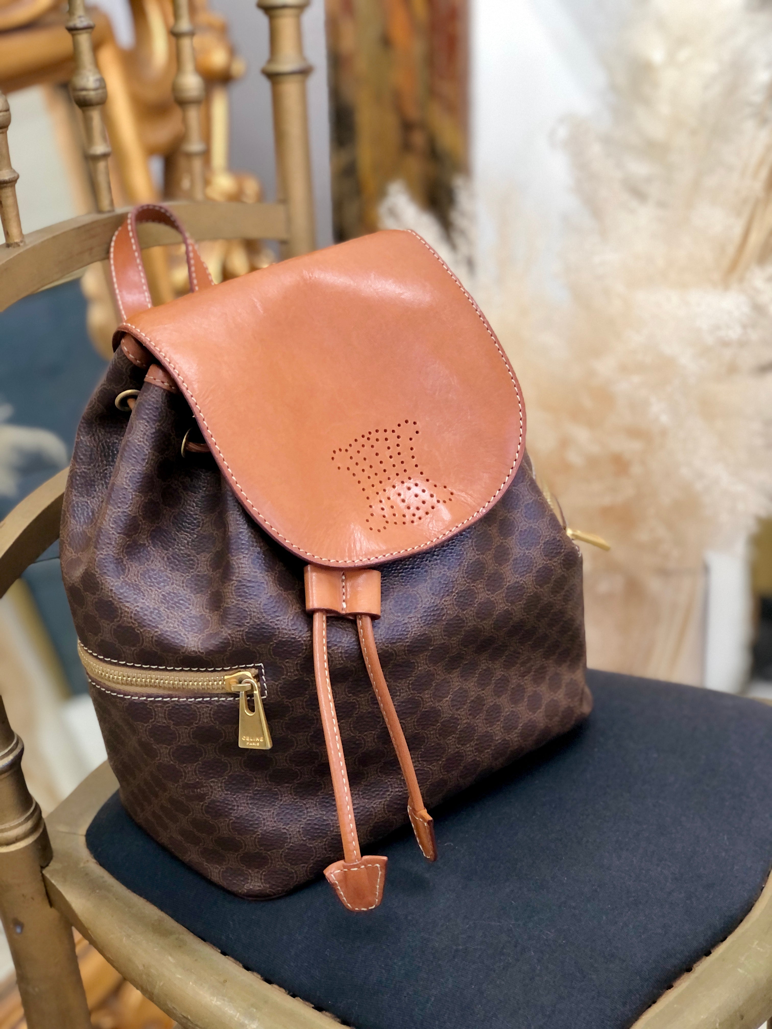 CELINE Macadam Triomphe Backpack Brown Vintage Old Celine kiefuk