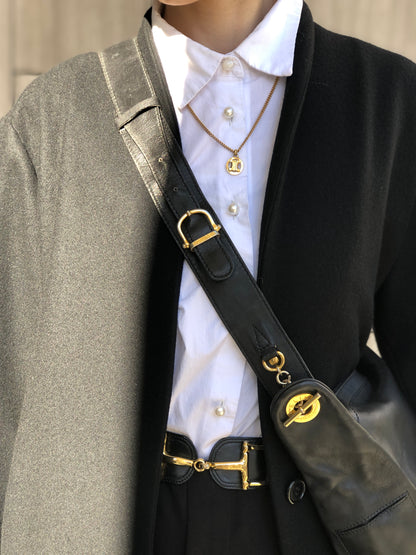 CELINE Gancini Shoulder bag Black Vintage etpu46