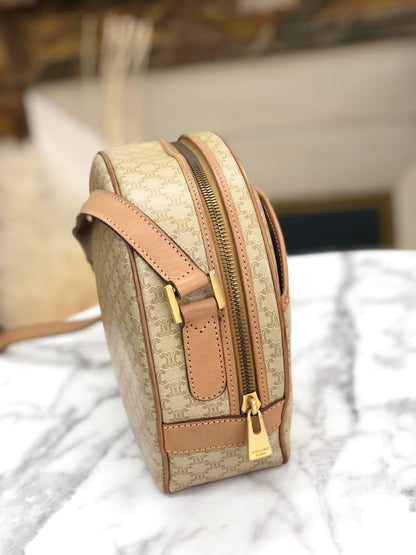 CELINE Macadam Gancini Round Shoulderbag Beige Vintage Old celine 6pybra