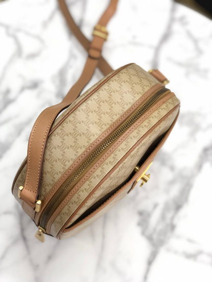 CELINE Macadam Gancini Round Shoulderbag Beige Vintage Old celine 6pybra