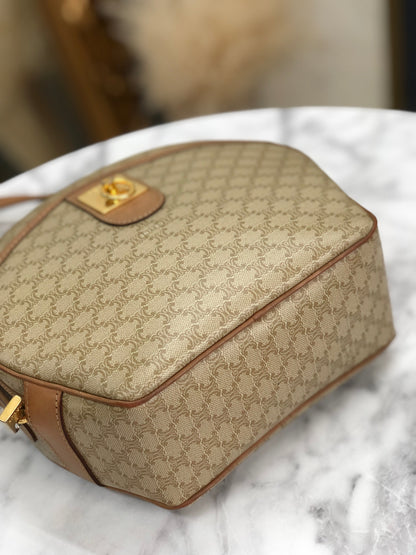 CELINE Macadam Gancini Round Shoulderbag Beige Vintage Old celine 6pybra