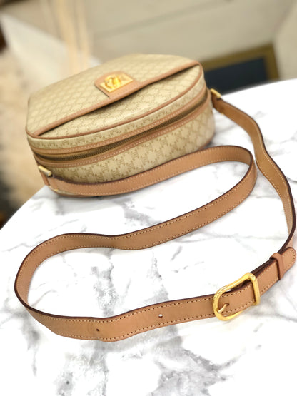 CELINE Macadam Gancini Round Shoulderbag Beige Vintage Old celine 6pybra