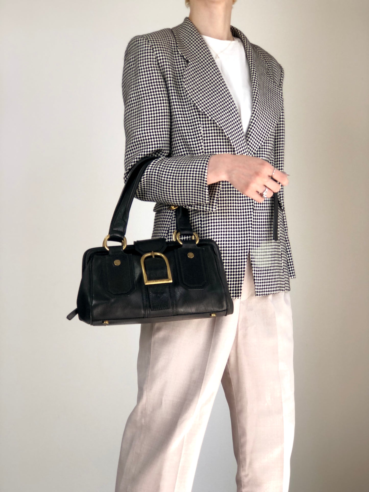 CELINE Front Buckle Small Boston bag Handbag Black Vintage nxugts