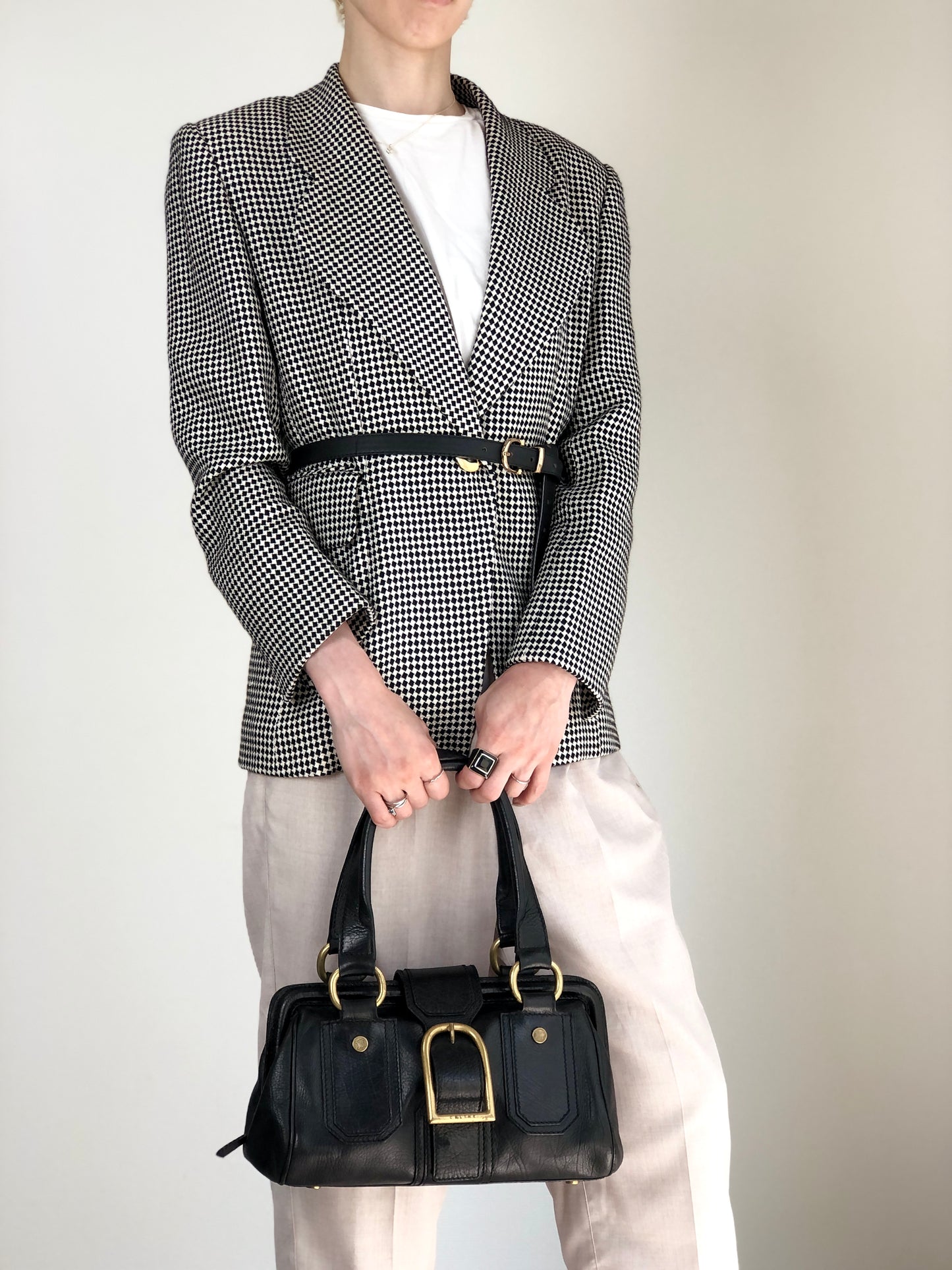 CELINE Front Buckle Small Boston bag Handbag Black Vintage nxugts