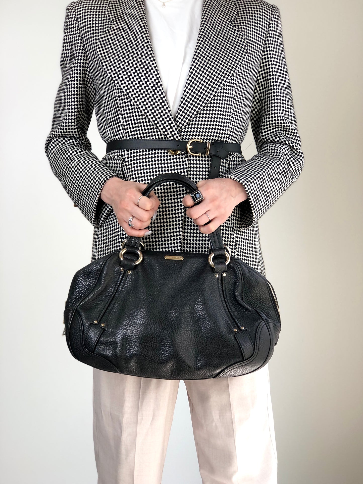 CELINE Logo Small Boston bag Handbag Black Vintage fr3ikk