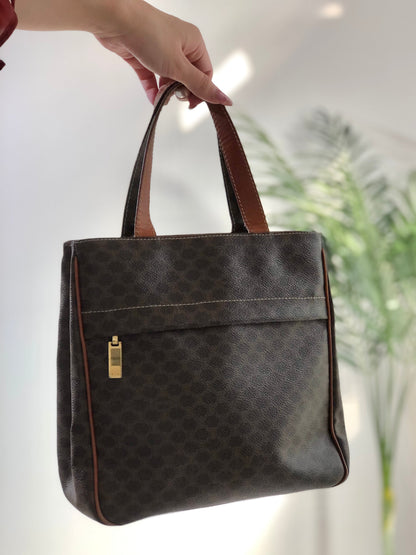 CELINE Celine Madameka PVC 皮革前拉鍊方形托特包棕色復古舊 Celine mpgnga