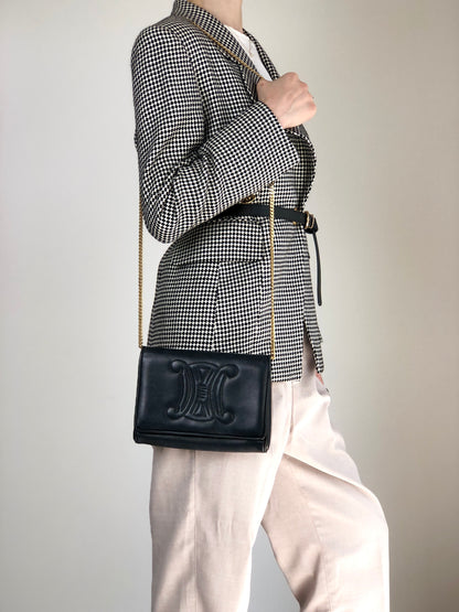 CELINE Triomphe Blason Chain Shoulder bag Black Vintage yfpji2