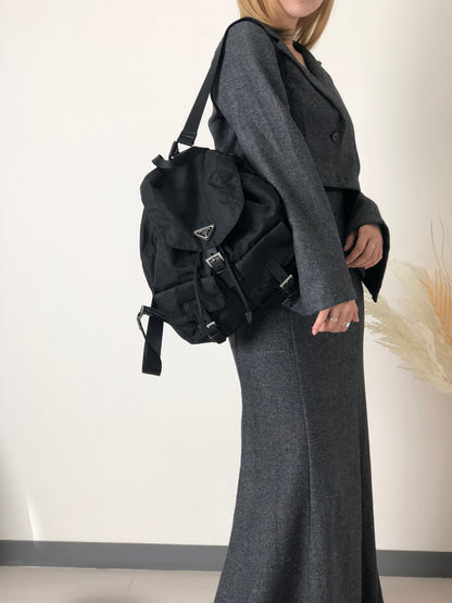 PRADA Triangle Logo Double pocket Nylon Backpack Black Vintage e2jimd