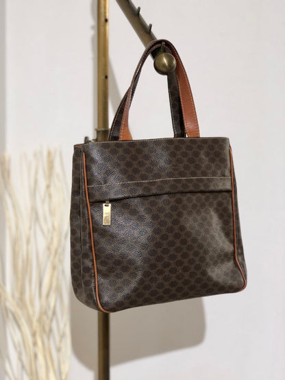 CELINE Celine Madameka PVC 皮革前拉鍊方形托特包棕色復古舊 Celine mpgnga