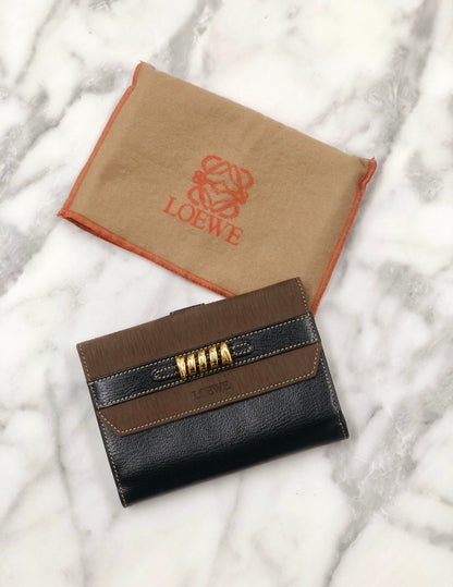 LOEWE Velazquez 皮革折疊錢包 黑棕色復古 z2dfbj 