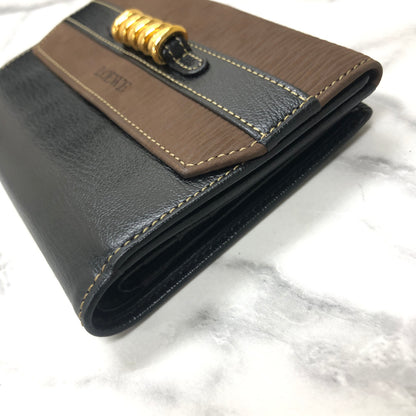 LOEWE Velazquez 皮革折疊錢包 黑棕色復古 z2dfbj 