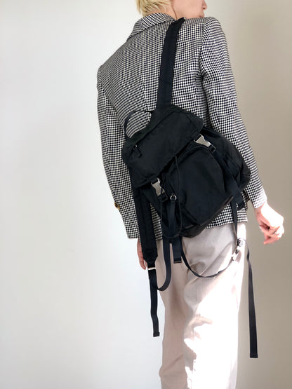 PRADA Tessuto Triangle Logo Front Buckle Backpack Black Vintage ynp78c