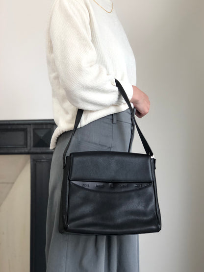 LOEWE Logo Embossed Shoulder bag Black Vintage ni55eb