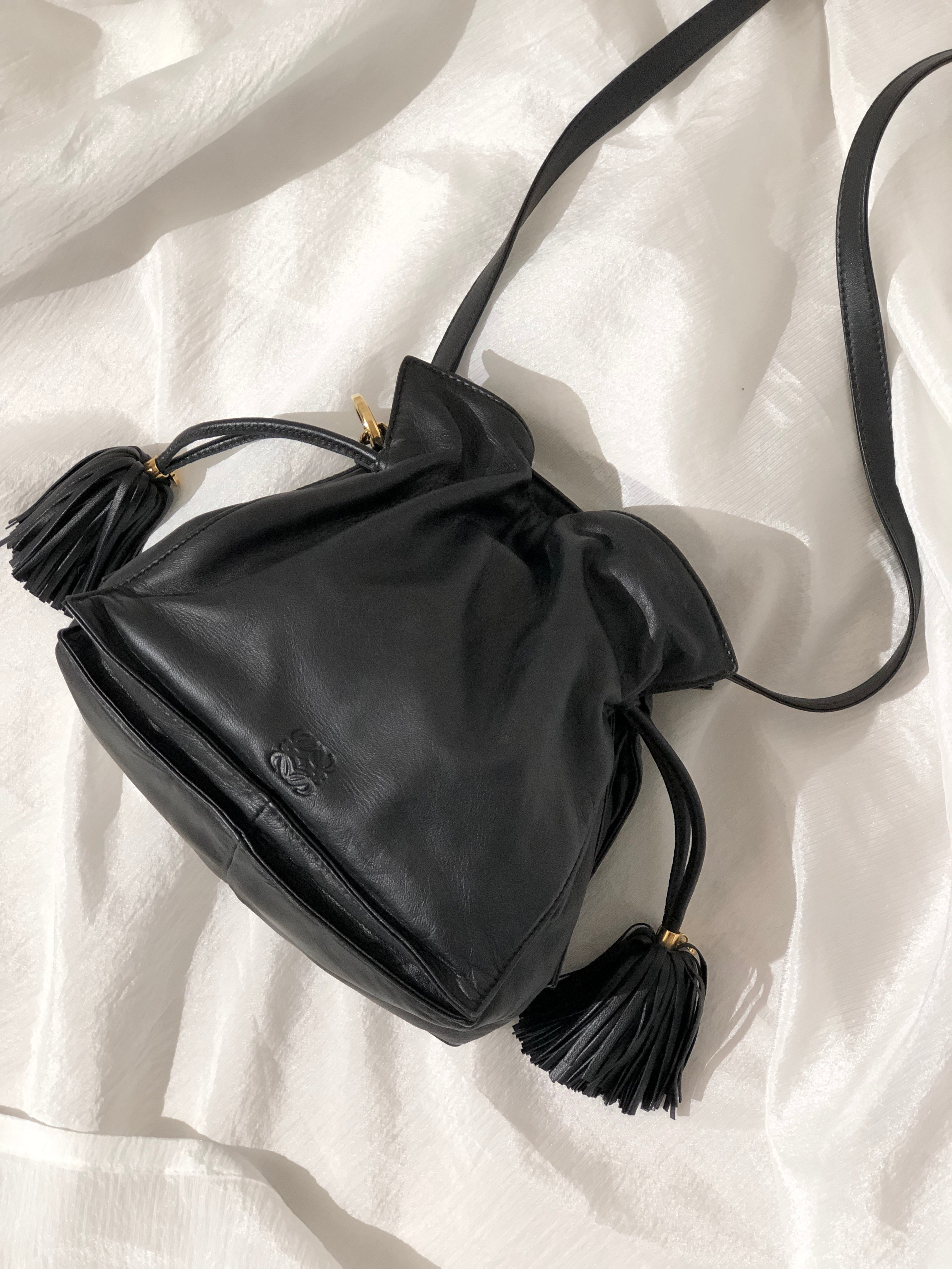 LOEWE Flamenco Tassel Small Drawstring Shoulder bag Black Vintage