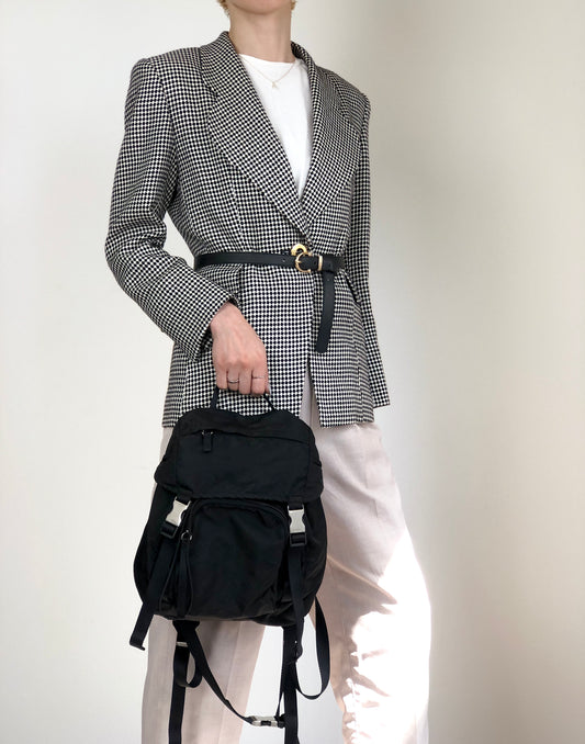 PRADA Tessuto Triangle Logo Front Buckle Backpack Black Vintage ynp78c