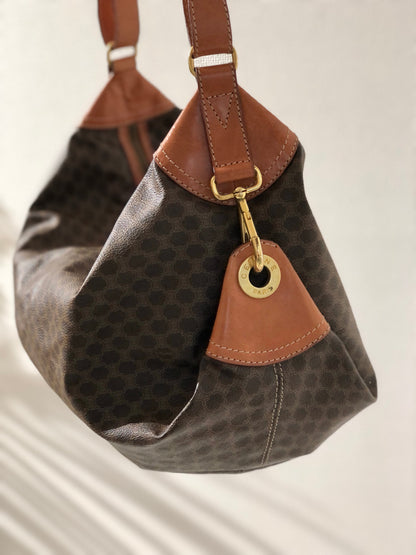 CELINE Macadam Side Motif PVC Leather Shoulder Bag Brown Vintage Old Celine hmrwfm