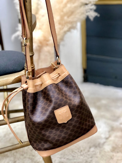CELINE Macadam Drawstring Shoulder bag Brown Vintage Old Celine wy5exv