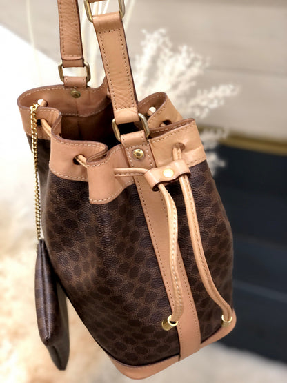 CELINE Macadam Drawstring Shoulder bag Brown Vintage Old Celine wy5exv