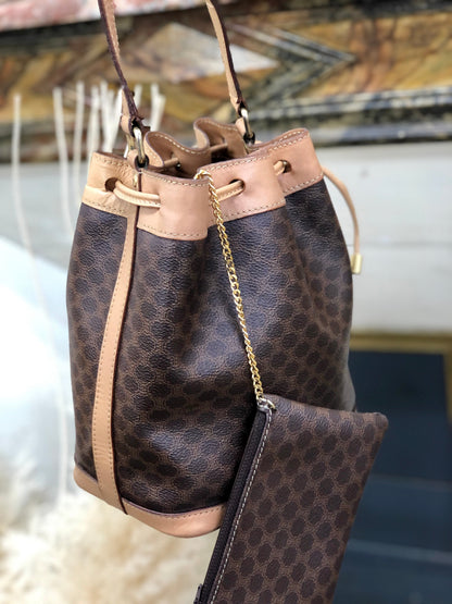 CELINE Macadam Drawstring Shoulder bag Brown Vintage Old Celine wy5exv