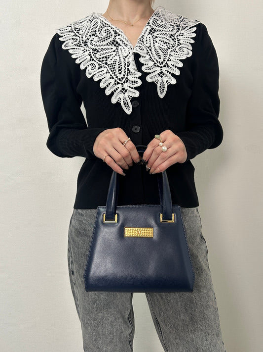 Christian Dior Logo Handbag Navy Vintage tx5uyv